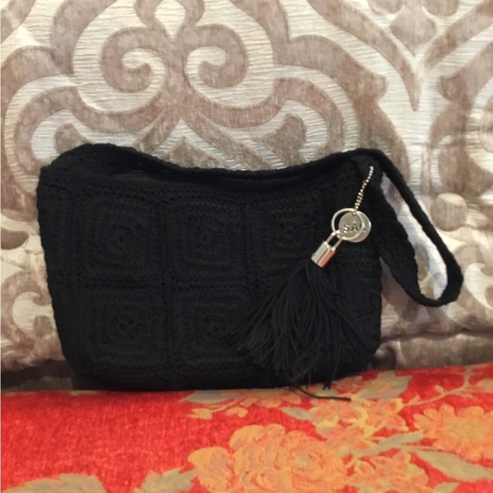 The Sak Black Crochet Wristlet with Tassel